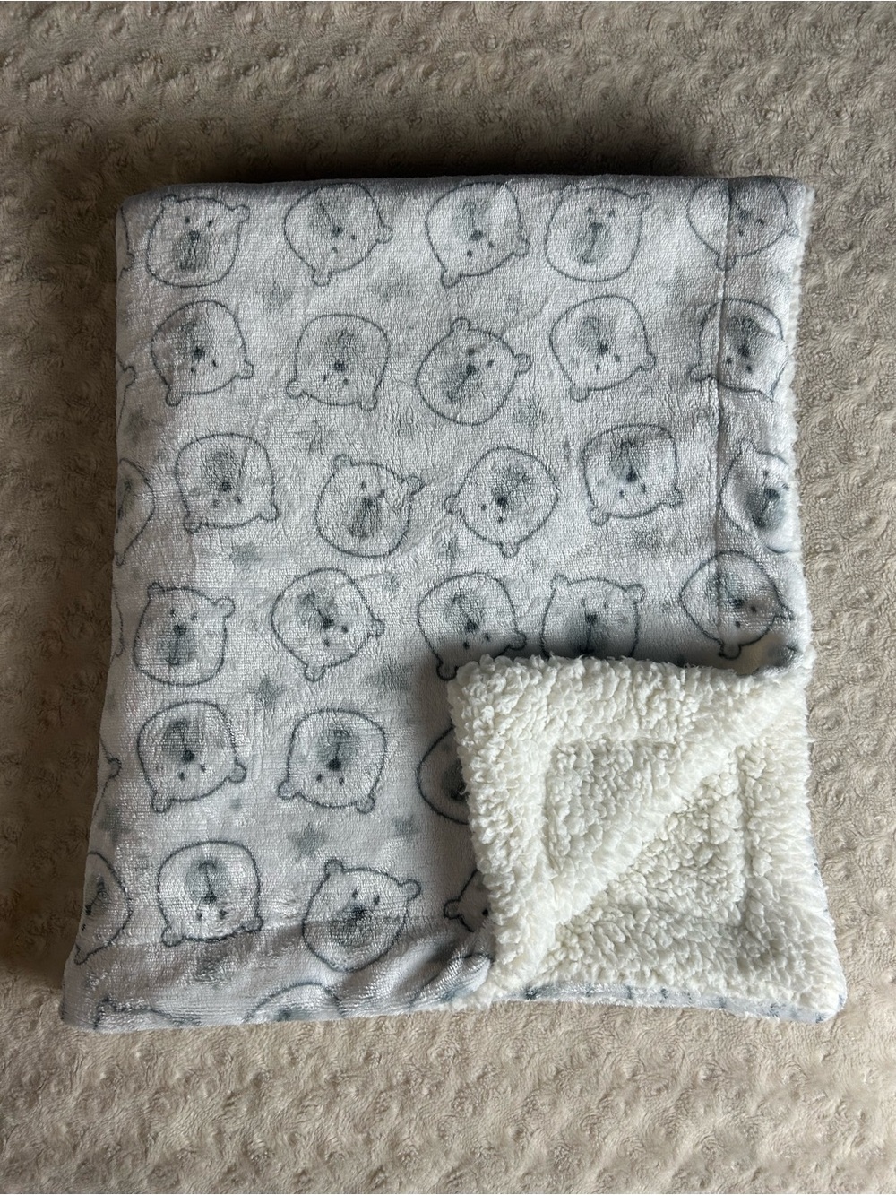 Modern Baby Teddy Bear Face Stars Blanket Gray White Sherpa Security Lovey